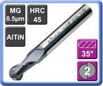 Ball Nose End Mills 2 Flute AlTiN Coated Micro-grain Carbide 45HRC