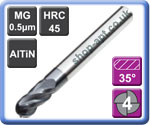 Ball Nose End Mills 4 Flute AlTiN Coated Micro-grain Carbide 45HRC