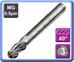 Ball Nose End Mills for Aluminium 3 Flute 40 Helix Uncoated Carbide