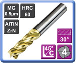 Carbide End Mills for Titanium and HRSA 4 Flute AlTiN-ZrN Coated 60HRC