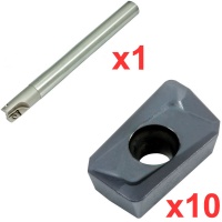 Economy 90 End Milling Set 20mm Diameter 120mm Long with 10 General Purpose  Coated Inserts