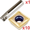 90 End Milling Set 25mm Diameter 120mm Long 25mm Plain Shank with 10 General Purpose SDKT 09T308 Inserts