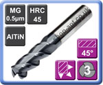 3 Flute End Mills 45 Helix AlTiN Coated Carbide 45HRC