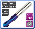 Ball Nose End Mills 2 Flute F-NaNo Coated Carbide 65HRC