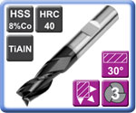 3 Flute Slot Drills HSS 8% Cobalt TiAlN Coated 40HRC