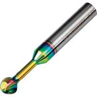 ELP2F-10100060R5DLC 10mm Diameter 5mm Radius Lollipop Cutter 2 Flute Front and Back Profile End Mill 60mm Long DLC Coated Aluminium Series