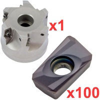 Economy 90° Face Milling Set 80mm Diameter with 100 General Purpose  Coated Inserts
