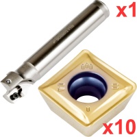 90 End Milling Set 20mm Diameter 100mm Long 16mm Plain Shank with 10 General Purpose SDKT 09T308 Inserts