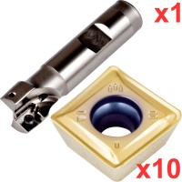 90 End Milling Set 20mm Diameter 74mm Long 16mm Weldon Shank with 10 General Purpose SDKT 09T308 Inserts