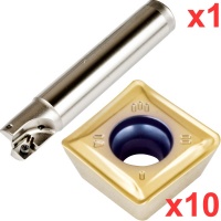 90 End Milling Set 20mm Diameter 100mm Long 20mm Plain Shank with 10 General Purpose SDKT 09T308 Inserts