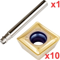 90 End Milling Set 22mm Diameter 170mm Long 20mm Plain Shank with 10 General Purpose SDKT 09T308 Inserts