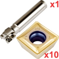 90 End Milling Set 25mm Diameter 110mm Long 20mm Plain Shank with 10 General Purpose SDKT 09T308 Inserts