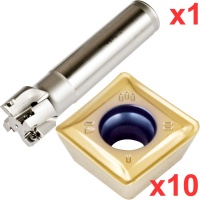 90 End Milling Set 32mm Diameter 120mm Long 25mm Plain Shank with 10 General Purpose SDKT 09T308 Inserts