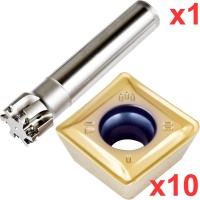 90 End Milling Set 40mm Diameter 170mm Long 32mm Plain Shank with 10 General Purpose SDKT 09T308 Inserts