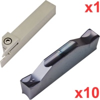 External Grooving Set 20mm Tool with 10 2mm Wide General Purpose Inserts TDC style