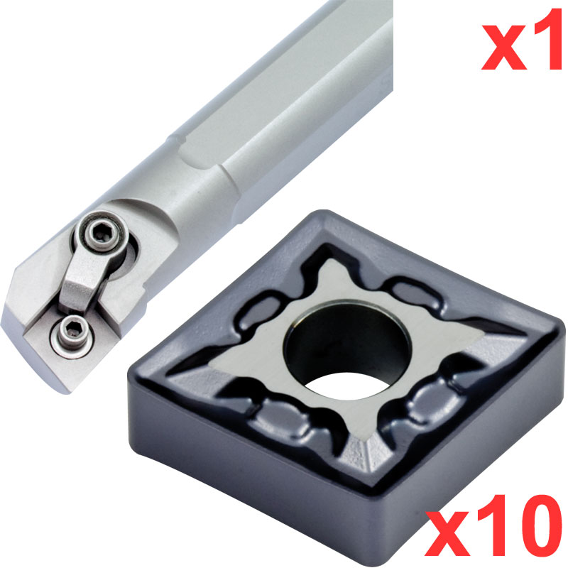 Boring Bar Set 95 deg 20mm dia Shank with 10 CNMG 120408 Inserts for