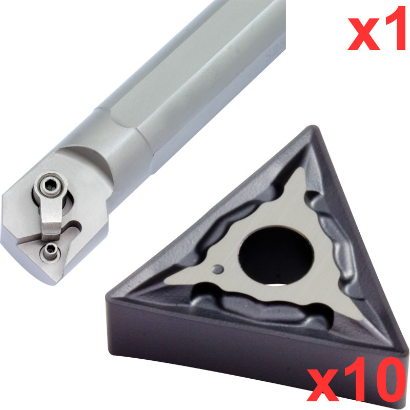 Boring Bar Set 90 deg 20mm dia Shank with 10 TNMG 160404 Inserts for