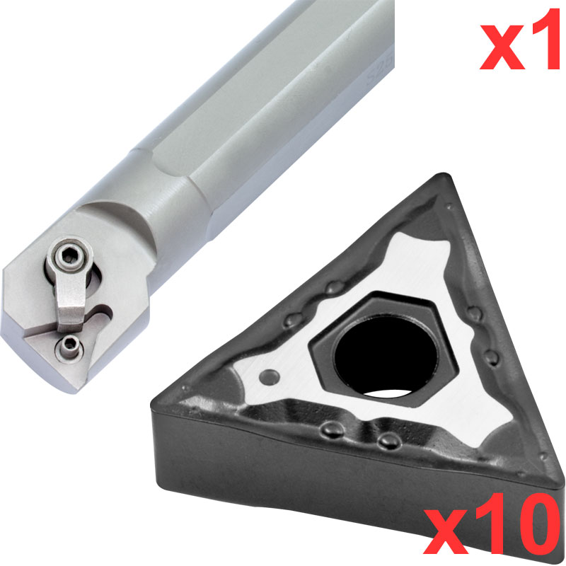 Boring Bar Set 90 deg 20mm dia Shank with 10 TNMG 160404 Inserts for Steel Associated Production