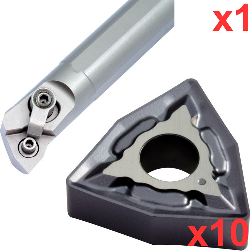 Boring Bar Set 95 deg 25mm dia Shank with 10 WNMG 080404 Inserts for