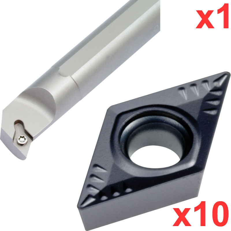 Boring Bar Set 93 deg 20mm dia Shank with 10 DCMT 11T304 Inserts for