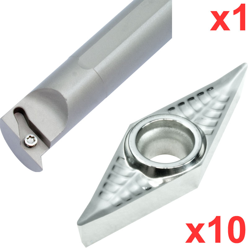 Boring Bar Set 93 deg 20mm dia Shank with 10 VCGT 110304 Inserts for