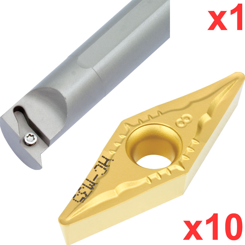 Boring Bar Set 93 deg 20mm dia Shank with 10 VCMT 160408 Inserts for
