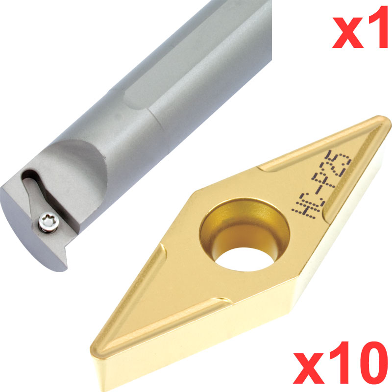 Boring Bar Set 93 deg 20mm dia Shank with 10 VCMT 160404 Inserts for Steel Associated Production