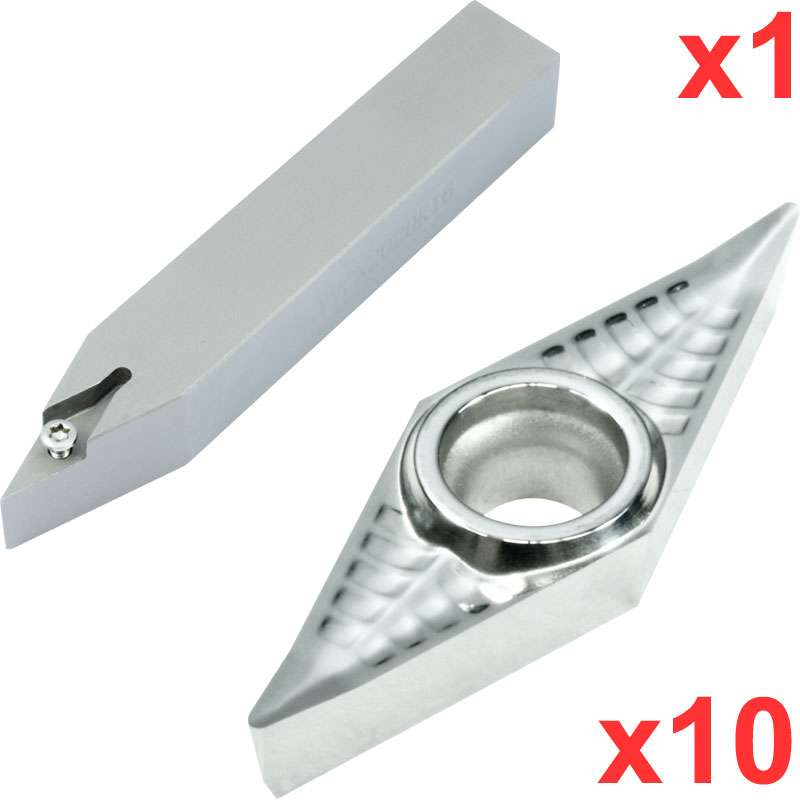 Turning Set 72° 30' 16x16 Shank with 10 VCGT 110304 Inserts for